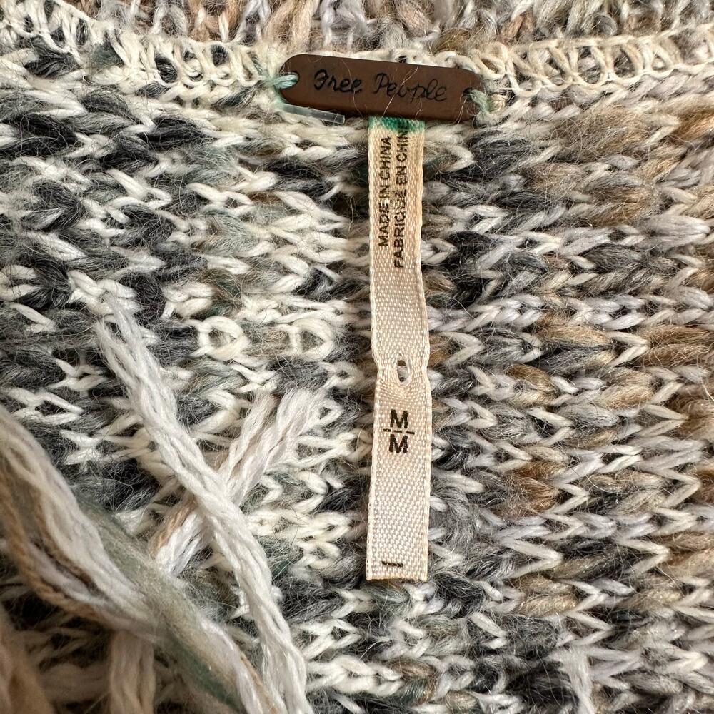 Free People Chunky Knit Fringe Birkenstock Open Cardigan Sz M - Picture 5 of 9